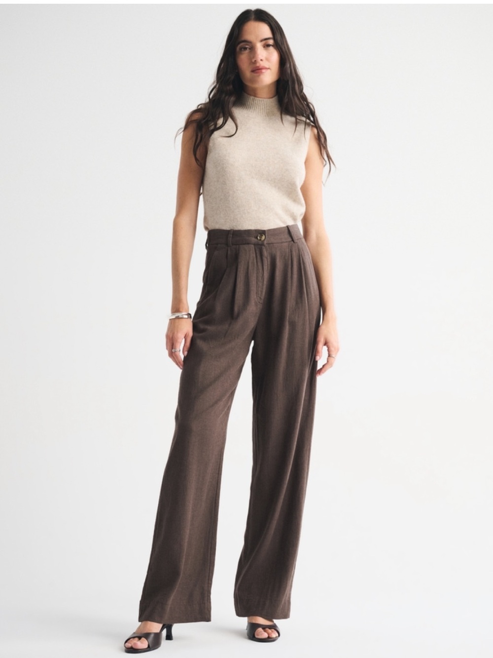 A&F Sloane Linen-Blend tailored Wide Leg Pant 25 Short - Inseam 27” - Picture 2 of 8